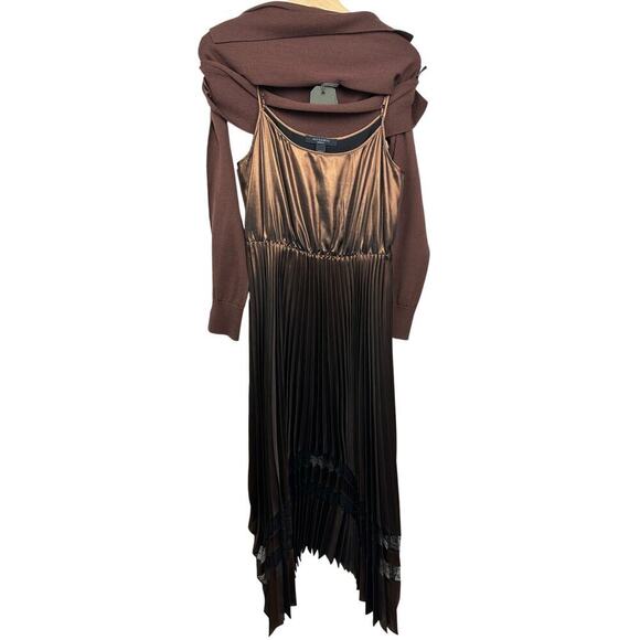 ALLSAINTS Nadia Foil Midi Dress Wool 2-in-1 Size Medium NWT - Picture 6 of 16